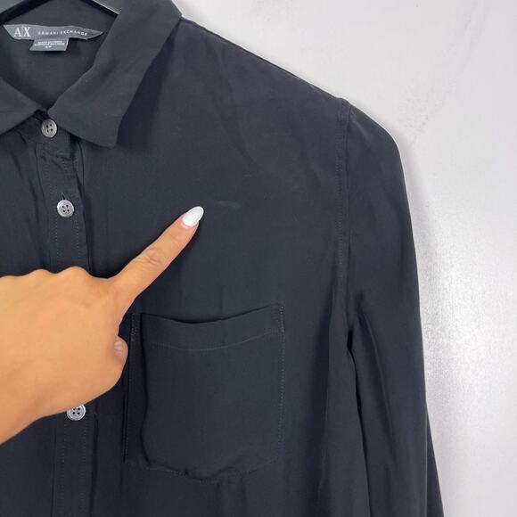 AX Armani Exchange Womens 100% Silk Button Down Blouse Black Top - S - Picture 2 of 8